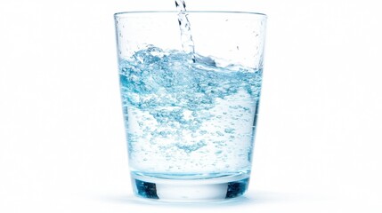 Pouring clear water into a glass creating bubbles and ripples