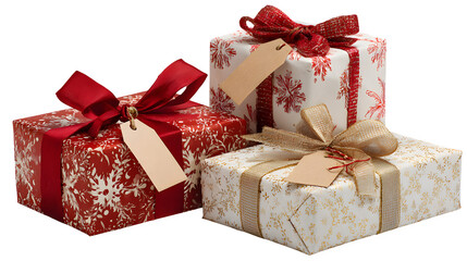 Stack of Festive Gift Boxes, isolated on transparent background