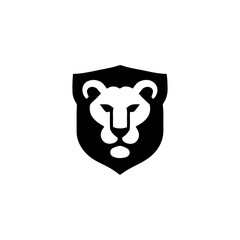 Bold Lion Head Emblem on Shield Vector Design