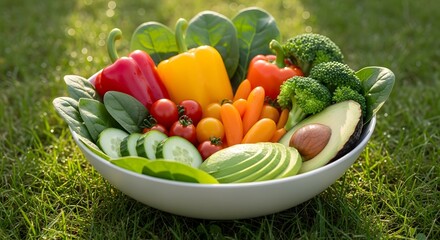 A vibrant bowl of tropical and exotic Vegetables glowing under the sunlight