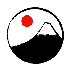 富士山と日の出のイラスト　和風・日本の風景素材