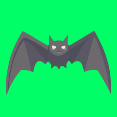 Cartoon Bat with Glowing Eyes on Green Screen