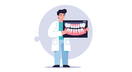 Dentist holding teeth x-ray in modern flat design for dental care concept