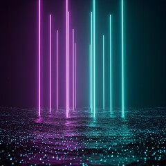 Neon green and cyan digital mesh waves abstract background