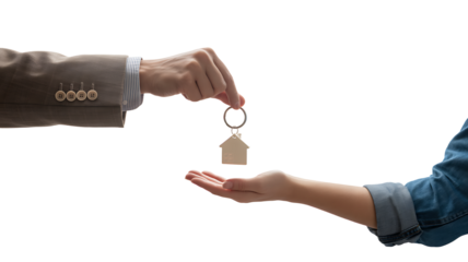 Homeowner receiving keys from agent, new beginnings concept
