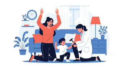 Obraz premium A young child receives medical attention after a home accident, as a concerned mother reacts.