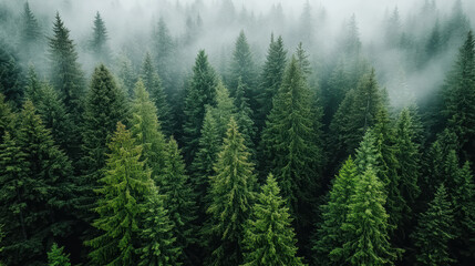 Fototapeta premium Lush green forest with misty atmosphere creating serene and cinematic feel