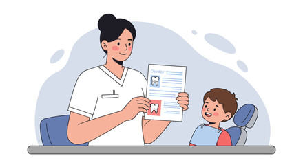 Dentist and child consultation in clinic setting