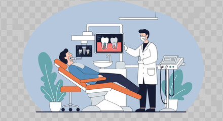 Dentist and patient in modern clinic with dental equipment