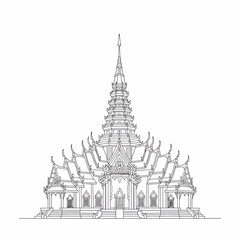 Ornate Southeast Asian temple drawing
