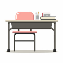 Modern Student Desk Flat Vector Illustration
