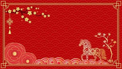 2026 Chinese New Year loop animation. Chinese new year horse pattern for festive celebrations. Suitable for holiday backgrounds, designs, banners, cards, and decorations with a horse theme.