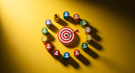 Targeted Outreach & Social Engagement: Circular Icon Network with Target Center