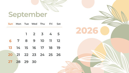 Beautifully hand-drawn September 2026 calendar