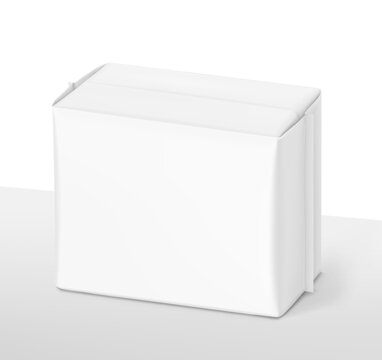 Packaging bag mockup. Front view. Vector illustration isolated on white and grey background. Ready for your design. Suite for the presentation of pads, pantyliners, wipes, etc. EPS10.