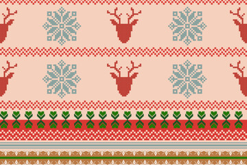 Festive Nordic Reindeer and Snowflake Seamless Pattern