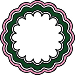 The left frame is dark green with a scalloped edge.