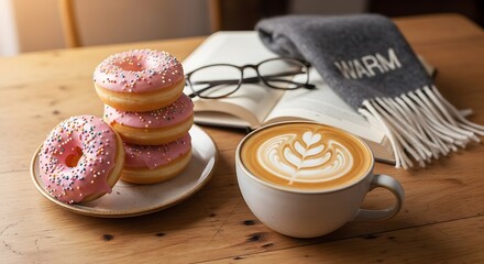 Cozy morning coffee and donuts