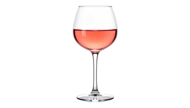 Rose wine filled glass, isolated on black background