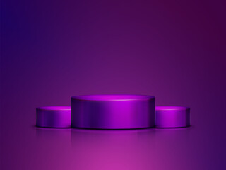 Minimal 3D product display scene with geometric cylinder podiums and soft lighting, perfect for cosmetic branding, luxury packaging, and elegant promotional mockup presentations