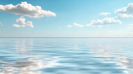 Obraz premium Calm water reflects soft clouds under bright blue sky, creating serene atmosphere