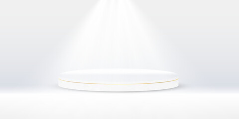Modern 3D render of showcase podium with spotlight. Cylinder pedestal scene ideal for professional product presentation, award design, or elegant branding visuals