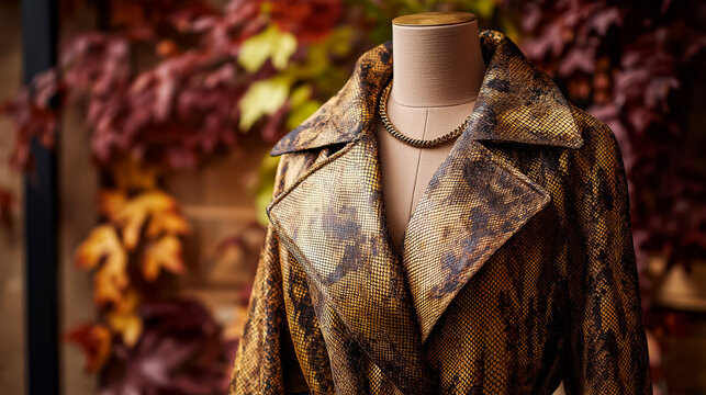 Python Print Coat Mannequin Autumnal Backdrop Luxurious