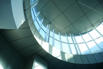 Modern Futuristic Interior with Circular Glass Ceiling and Sunlight