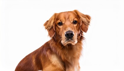 Red Hair Dog Sitting Looking At The Camera Isolated On White