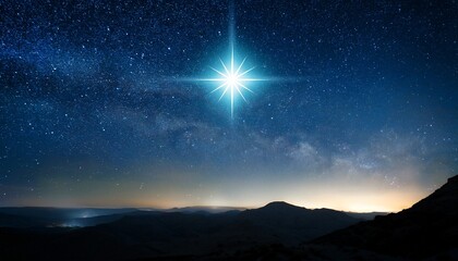 A Christmas Star Shines At Night Over The Mountains Of Bethlehem