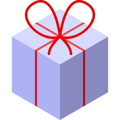 Isometric Light Purple Gift Box Tied With Red Ribbon And Bow Isolated On White Background With Transparent Background Overlay