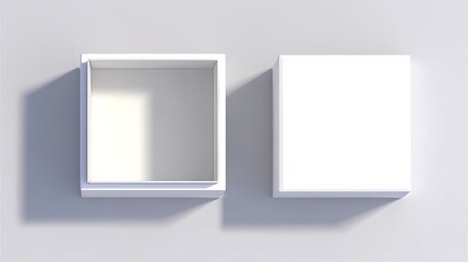 Clean Minimalist White Boxes Open and Closed Top View Mockup Product Display Packaging Design Presentation
