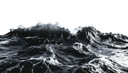 White-capped ocean waves against a stark black background