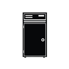 Black silhouette of a tall refrigerator with a round handle