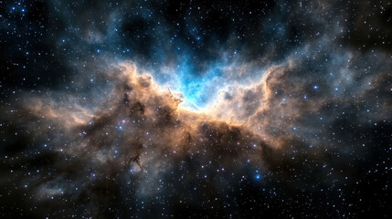 Obraz premium Vibrant cosmic nebula with swirling clouds and bright stars illuminating dark void