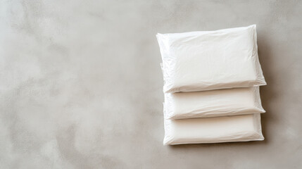 Obraz premium Plastic wrapped substrate bags stacked concrete floor, showcasing clean and organized appearance