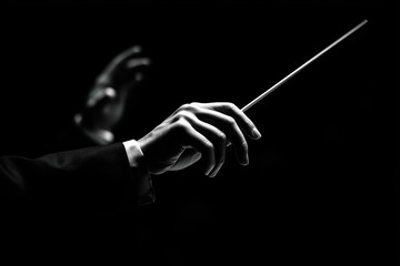 Hands of a conductor against a dark backdrop