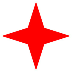 Red star with four points, sharp and geometric design, png transparent background.