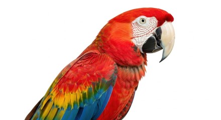 Obraz premium Striking Scarlet Macaw Portrait: Vibrant Plumage on Clean White Background