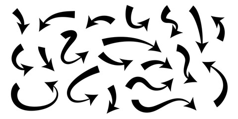 Black wavy arrows collection. Curved arrow icon isolated on white background