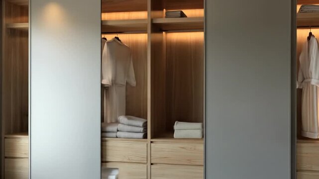Modern closet interior with sliding doors natural light and organized storage