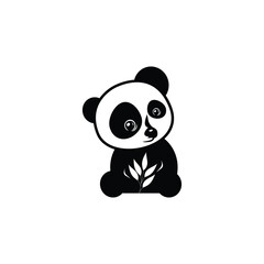 Cute Black and White Panda Holding a Leaf Illustration