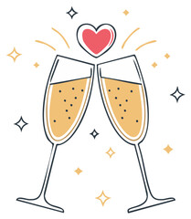 Elegant champagne glasses toast with heart illustration perfect for celebration announcements invitations