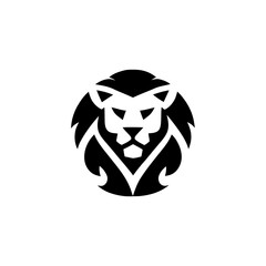 Geometric Lion Head Emblem in Bold Black Silhouette