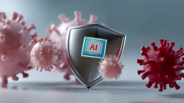 Future medical technology innovation AI artificial intelligence shield offering protection and defense against virus threats for advanced healthcare and immunity - Powered by Adobe