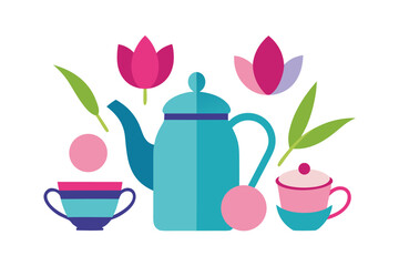 Stock photos of spring flower set with tulips and a watering can illustration