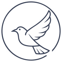 Fototapeta premium Minimalist outline of a flying bird within a circular frame, symbol of peace and freedom