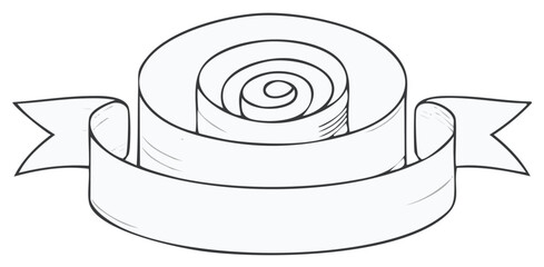 Stylized blank white paper scroll banner with spiral detail and pointed ribbon ends