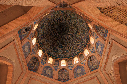 ceiling of Mosaic decoration on the dome of Turabek Khanum Mausoleum in Kunya Urgench, Turkmenistan