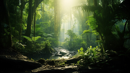 Obraz premium sun rays in the forest Generated by mid journey 